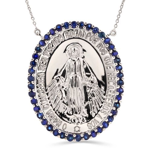 Pingente em Ouro Branco 18k Nossa Senhora das Graças com Safiras Azuis 191453