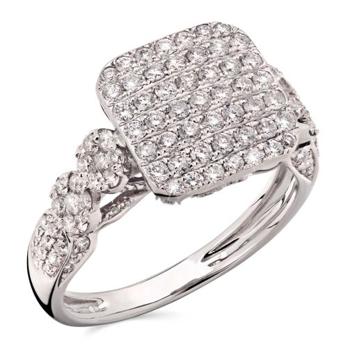 Anel em Ouro Branco 18k Quadrado com Diamantes 191470 Anel em Ouro Branco 18k Quadrado com Diamantes 191470