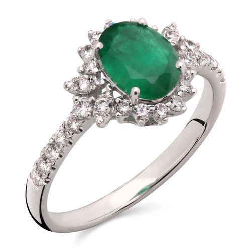 Anel em Ouro Branco 18k com Esmeraldas e Diamantes Brancos 191475 Anel em Ouro Branco 18k com Esmeraldas e Diamantes Brancos 191475