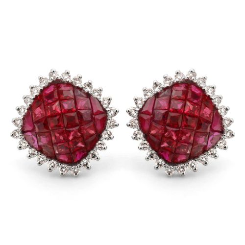 Par de Brinco em Ouro Branco 18k com Rubis e Diamantes 191489