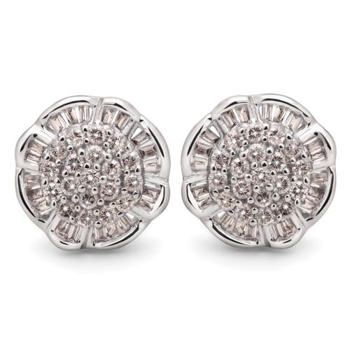Par de Brinco em Ouro Branco 18k Florzinha com Diamantes 191501