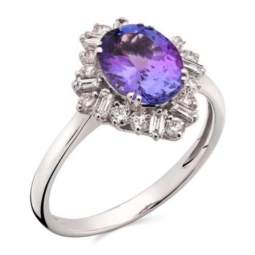 Anel de Ouro Branco 18k com Tanzanita e Diamantes 191509