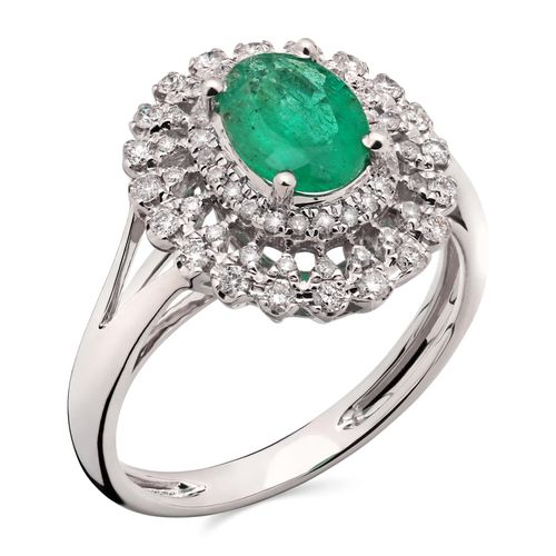 Anel em Ouro Branco 18k com Esmeralda e Diamantes 191511