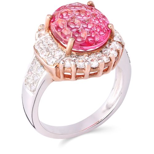 Anel Linha Premium em Prata 925 com Topazio Rosa e Zirconias 192060