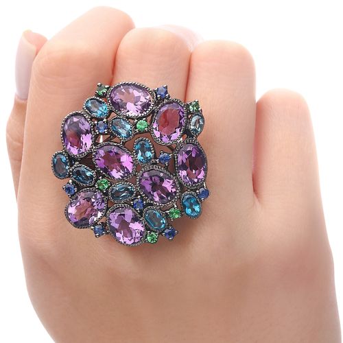 Anel Linha Premium em Prata 925 com Ametistas e Mix de Pedras 193143