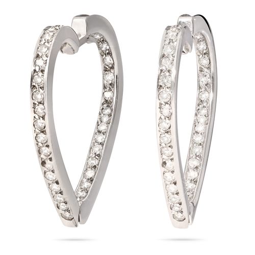 Par de Brinco em Ouro Branco 18k Formato Coração com Diamantes 194712