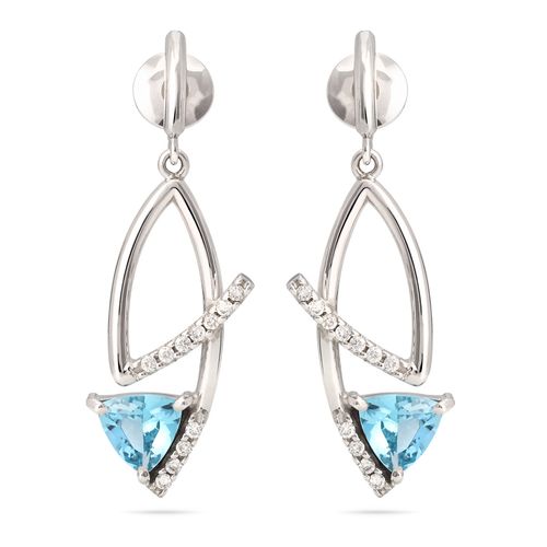 Par de Brinco em Ouro Branco 18k com Topazios Azuis e Diamantes 194810