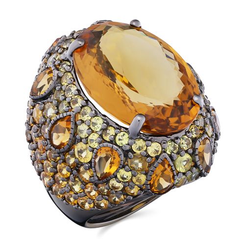 Anel Linha Premium em Prata 925 Com Citrinos, Safiras Laranjas, Safiras Amarelas 194871