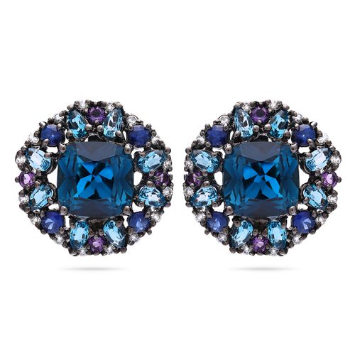 Par de Brinco Linha Premium em Prata 925 com  London Blue,Ametistas,Safiras Azuis,Zircônias 194972