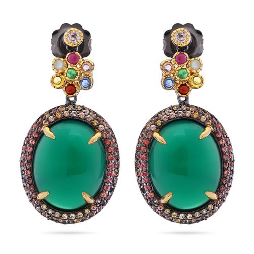 Par de Brinco Linha Premium em Prata 925 Florzinha com Calcedonia e Mix de Pedras 195059