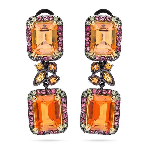 Par de Brinco Linha Premium em Prata 925 com Topázios Misticos,Citrinos,Peridotos e Turmalinas Rosas 195070