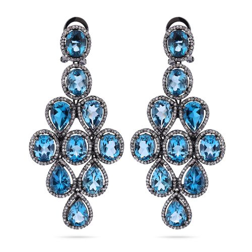 Par de Brinco Linha Premium em Prata 925 com Topázio London Blue e Zircônias 195073