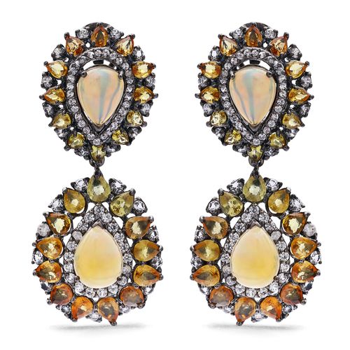 Par de Brinco Linha Premium em Prata 925 com Opalas, Safiras Laranjas e Amarelas e Zircônias 195098