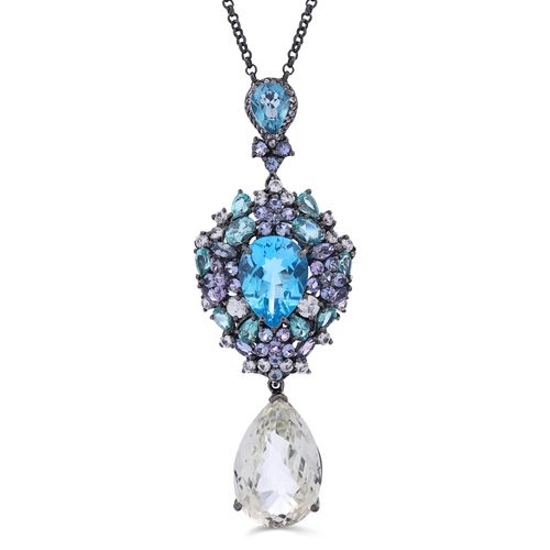 Pingente Linha Premium Em Prata 925 com Topázios Brancos, Azuis, Tanzanitas, Apatitas e Zircônias 195136