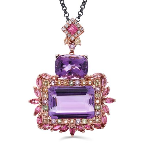 Pingente Linha Premium em Prata 925 Com Ametistas,Turmalinas Rosas, Zircônias e Safiras Coloridas 195143