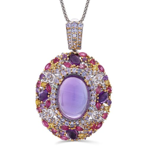 Pingente Linha Premium em Prata 925 Com Ametistas,Turmalinas Rosas,Tanzanitas,Safiras Amarelas 195169