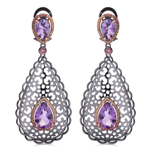 Par de Brinco em Prata 925 com Ametistas, Turmalinas Rosas, Safiras Laranjas e Safiras Amarelas 195185