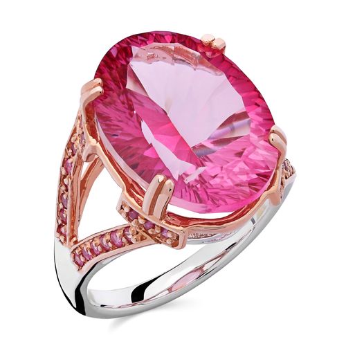 Anel Linha Premium em Prata 925 com Topázios Rosas,Safiras Rosas 195194