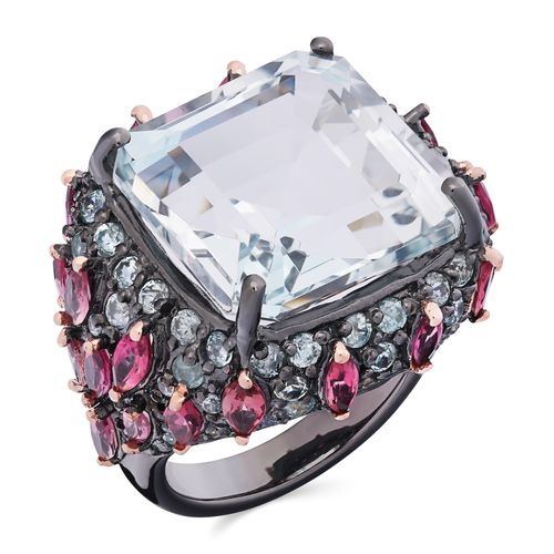 Anel Linha Premium em Prata 925 com Topázio Branco,Turmalinas Rosasm e Zircônias 195212