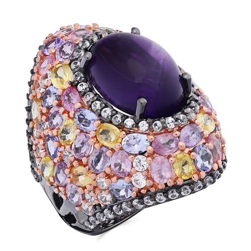 Anel Linha Premium em Prata 925 Com Ametistas e Mix de Pedras 195422