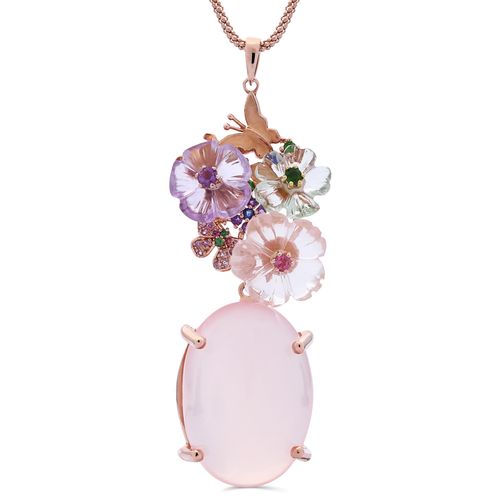 Pingente Linha Premium em Prata 925 com Quartzo Rosa e Mix de Pedras Naturais 195452