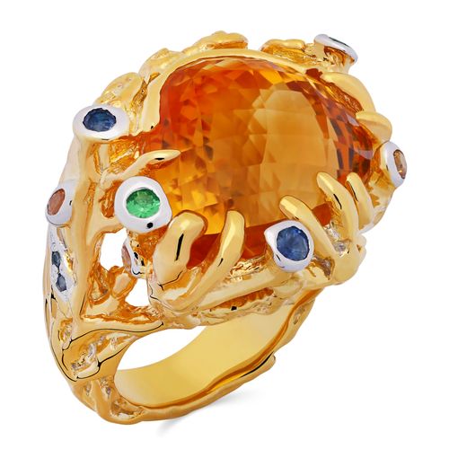 Anel Linha Premium em Prata 925 Com Citrino e  Mix de Pedras 195455