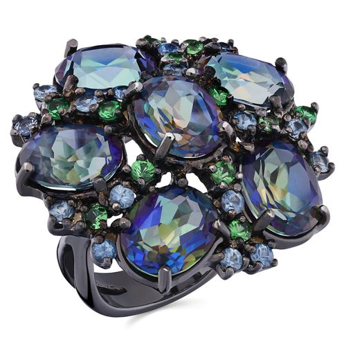 Anel Linha Premium em Prata 925 Topazio Mistico e Mix de Pedras 195503