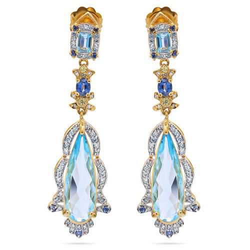 Par de Brinco Linha Premium em Prata 925 com Topázios Azuis,Kianites,Zircônias Azuis e Safiras Coloridas 195510