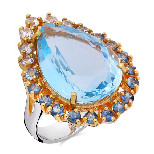 Anel Linha Premium em Prata 925 Gota com Topázio Azul, Safiras Azuis e Zircônias 195511