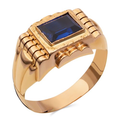 Anel em Ouro Rose 18k Formatura Pedra Sintética Azul 196669