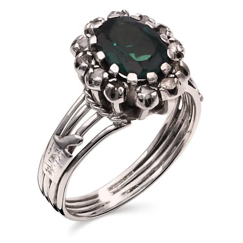 Anel em Ouro Branco 18k Formatura comTurmalina Verde e Diamantes 196670