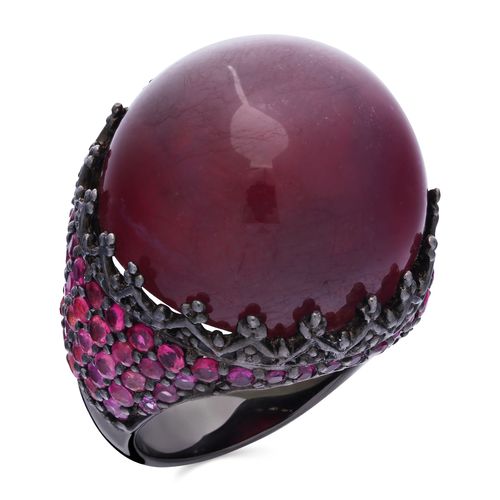 Anel Linha Premium em Prata 925 Com Rubi Cabuchon 195514