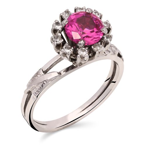 Anel em Ouro Branco 18k Formatura Pedra Sintética Rosa 196695