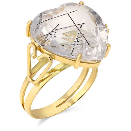 Anel em Ouro Amarelo 18k Cristal Rutilado Coração 197035