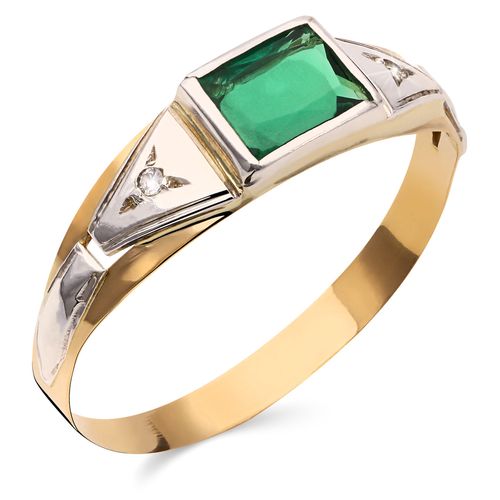 Anel em Ouro Amarelo de  Formatura com Pedra Sintetica Verde 196654