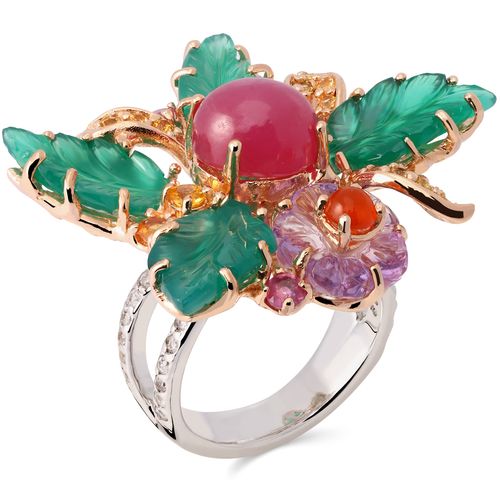 Anel Liha Premium em Prata 925 Com Rubi e Mix de Pedras 198019