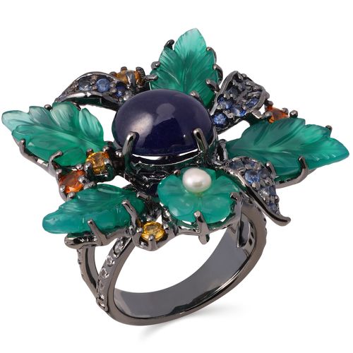 Anel Linha Premium em Prata 925 Floral com Mix de Pedras 198024