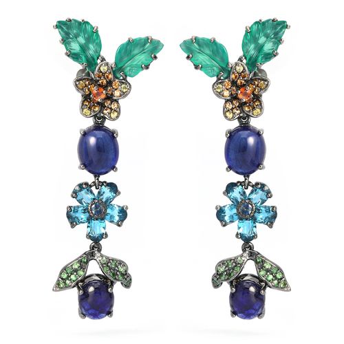 Par de Brinco Linha Premium em Prata 925 com Mix de  Pedras Naturais 198025