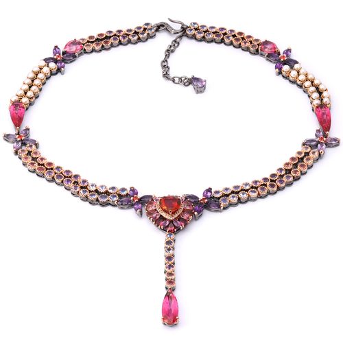 Colar Linha Premium em Prata 925 com Topázio Vermelho e Mix de Pedras Naturais 198013