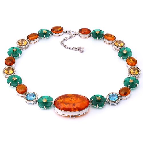 Colar Linha Premium em Prata 925 Com Âmbar e Mix de Pedras 198018