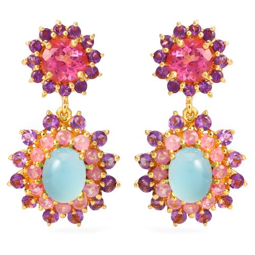 Par de Brinco Linha Premium em Prata 925 com Topázios Rosas, Turmalinas,Tanzanitas e Águas Marinhas 198057