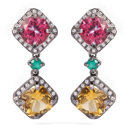 Par de Brinco Linha Premium em Prata 925 com Mix de  Pedras Naturais 198060