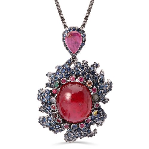 Pingente Linha Premium em Prata 925 com Rubi Cabuchon e Mix de Pedras Naturais 198068