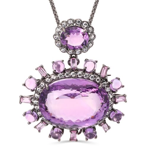 Pingente Linha Premium em Prata 925 Com Ametistas e Safiras Rosa 198072