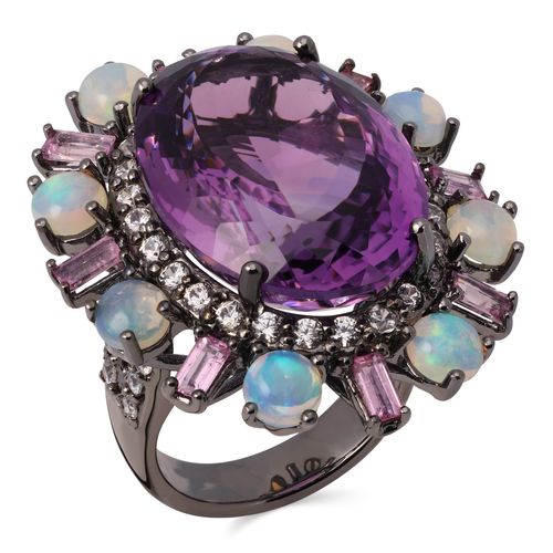 Anel Linha Premium em Prata 925 Com Ametistas, Opalas e Safiras Rosa 198073
