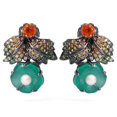 Par de Brinco Linha Premium em Prata 925 com Calcedonia e Mix de Pedras Naturais 198075