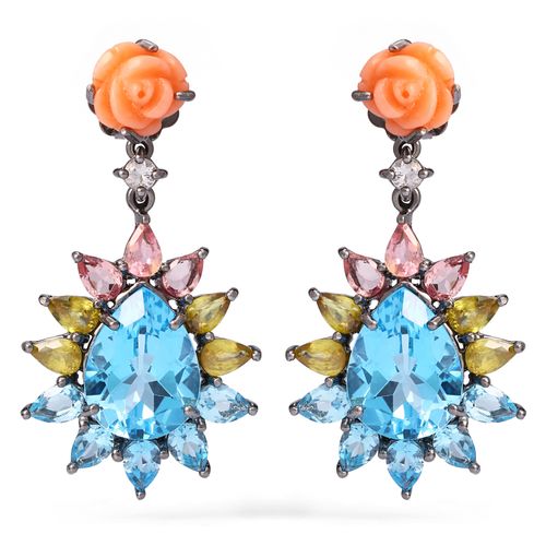 Par de Brinco Linha Premium em Prata 925 com Mix de Pedras Naturais 198078