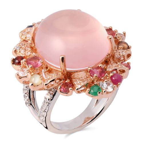 Anel Linha Premium em Prata 925 com Quartzo Rosa e Mix de Pedras Naturais 198081