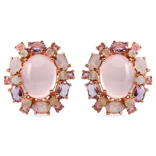 Par de Brinco Linha Premium em Prata 925 com Quartzo Rosa e Mix de Pedras 198082