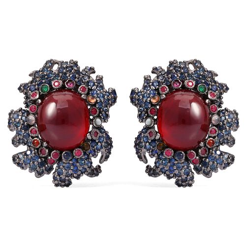 Par de Brinco Linha Premium em Prata 925 com Rubis, Safiras Azuis e Mix de Pedras Brasileiras 198067